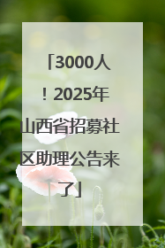 3000人！2025年山西省招募社区助理公告来了